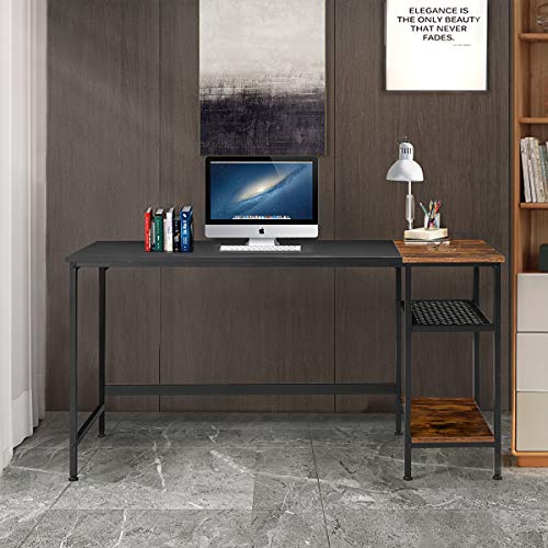 EROMMY Industrial Computer Desk with Storage Shelves,55 inch Modern Sturdy Writing Desk,PC Table