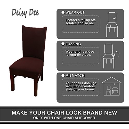Deisy Dee Stretch Solid Color Chair Covers Removable Washable for Hotel Dining Room Ceremony Chair Slipcovers Pack of 6 C093 (brown)
