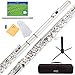 Mendini Nickel Silver Closed Hole C Flute with Stand, 1 Year Warranty, Case, Cleaning Rod, Cloth, Joint Grease, and Gloves - MFE-N+SD+PB