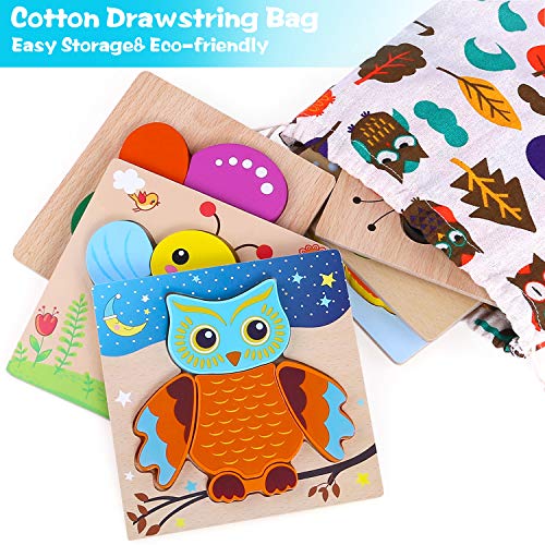 image for INNOCHEER Wooden Animal Jigsaw Puzzles for Toddlers 1 2 3 4 Years Old,