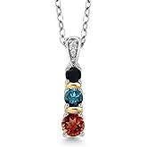 Gem Stone King 925 Silver and 10K Yellow Gold Round Red Garnet Blue Diamond and Black Onyx Pendant Necklace For Women (0.62 Cttw, Gemstone January Birthstone, with 18 Inch Chain)