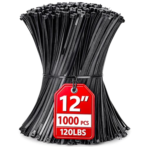 1000 Pack Black Zip Ties 12 inch