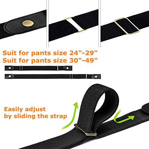 No Buckle Stretch Belt, Women Men Buckle-Free Invisible Elastic Belt for Jeans, Adjustable Casual Stretch Fancy Belt, Fashion Plus Size No Show Stretch Belt, Black+Coffee, Suit pants size 32”-51”