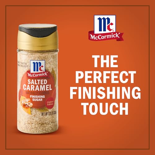 MCCORMICK FINISHING SUGAR, SALTED CARAMEL, RICH, CREAMY CARAMEL WITH A TOUCH OF SALT, ADD TO WARM BEVERAGES, SPRINKLE ON TREATS & SNACKS, NO COLORS FROM ARTIFICIAL SOURCES, 3.81 OZ