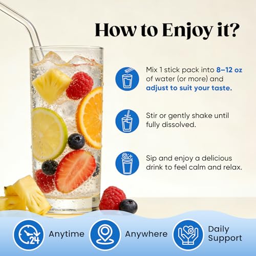 Venture Pal Calm Drink Mix, 12-in-1 Cortisol Reducer and Sleep Aid with Magnesium Glycinate, Ashwagandha, L-Theanine,Vitamin D, Calm Magnesium Powder for Relax & Focus, No Sugar, Non GMO