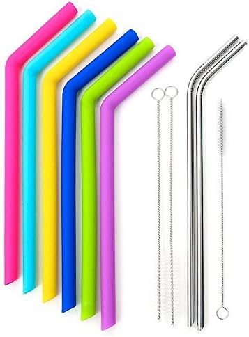 Silicone Straws Set, INHOTIKY Reusable Rubber Straws and Stainlesss Steel Straws with Cleaning Brushes for 30 oz Tumbler Yeti / Rtic (11)