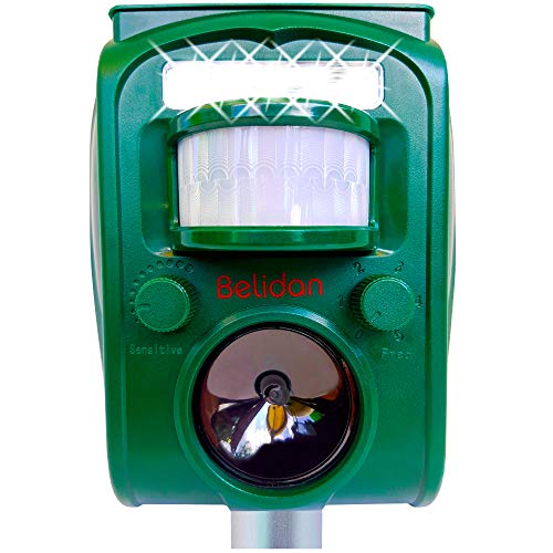 Belidan Animal Repellent Ultrasonic Outdoor Animal Repeller - Dog Cat Raccoon Repellent Skunk Repellent Mice Rats Repellent - Animal Deterrent Device Solar Powered - Motion Sensor, Alarm, LED lights
