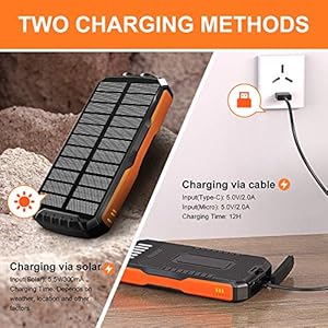 Cocoda Power Bank Solare, Caricatore Portatile 25000 mAh con 2 Torce Ultra Luminose e 2 Uscite & Ingressi (Micro USB… - immagine 4