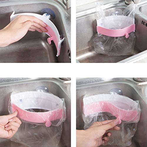 Trash Bag Holder Rack,Hanging Kitchen Cabinet Cupboard Door Back Stand Trash Rack Style Storage Garbage Bags (Pink)