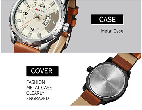 Curren 8245 - Reloj de cuarzo analógico para hombre, reloj de pulsera deportivo militar, correa de piel resistente al agua con visualización de fecha - Imagen 6