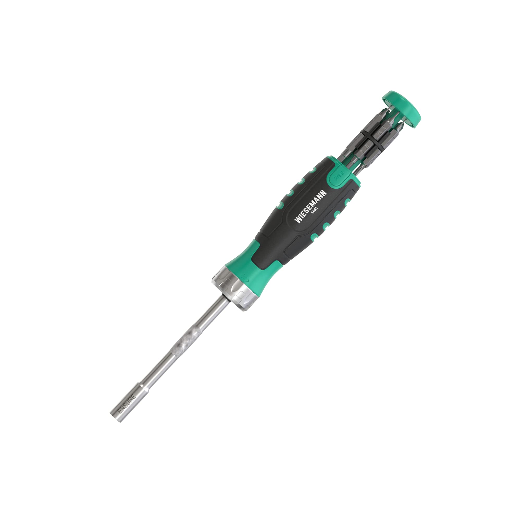 Ratchet Screwdriver with 12 TX, PH, SL and Hexagon bits 3-20mm in Handle by WIESEMANN 1893 I Screwdriver with Ratchet and Magnetic bit Holder I from the Ensure Series I 81307
