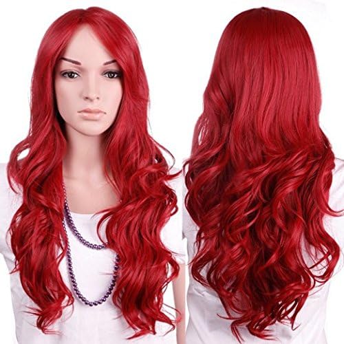 Dharcu(TM) 28" Dark Red Full Hair Wig Kanekalon for Women Long Curly Wavy Natural Cosplay Daily Party Dress Wigs