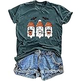 Fall Shirts for Women Cute Ghost with Coffee Pumpkin Graphic Casual Halloween Tee Autumn Thanksgiving Tops