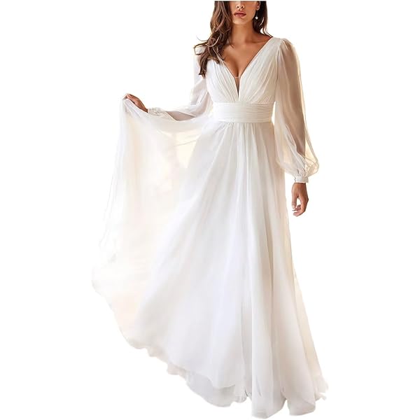 Winter Wedding Dress Plus Size V Neck Wedding Dresses Long Sleeve