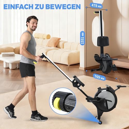 Rudergerät für Zuhause, Magnetisches Rudergerät mit 16 verstellbaren Widerstandsstufen, LCD-Display und Smartphone-Halter, NV-1791
