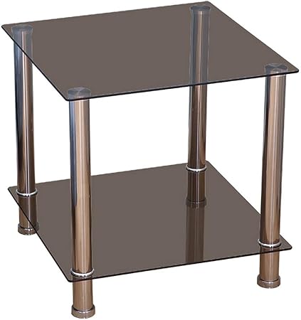 Square Glass 2 Tier Table Sofa Bed Side Storage Shelf Coffee Table Stainless Steel Legs With Tempered Glass Surfaces 45x45x45cm Amazon Co Uk Kitchen Home