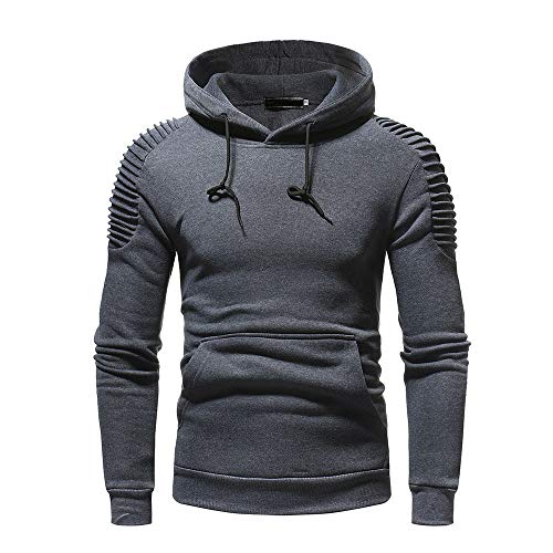 IG Back Men's Hoodies Sweatshirt Pullover Long Sleeve Pleated Raglan Pocket Hooded Tops Outwear Sweater - Thumbnail 2