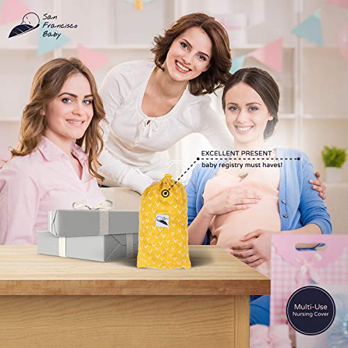 Cotton Muslin Nursing Cover - Large Breastfeeding Cover with Built-in Burp Cloth & Pocket - Soft, Breathable, Chemical-Free, 360Â° Coverage, Multiuse Nursing Cover by San Francisco Baby - Yellow