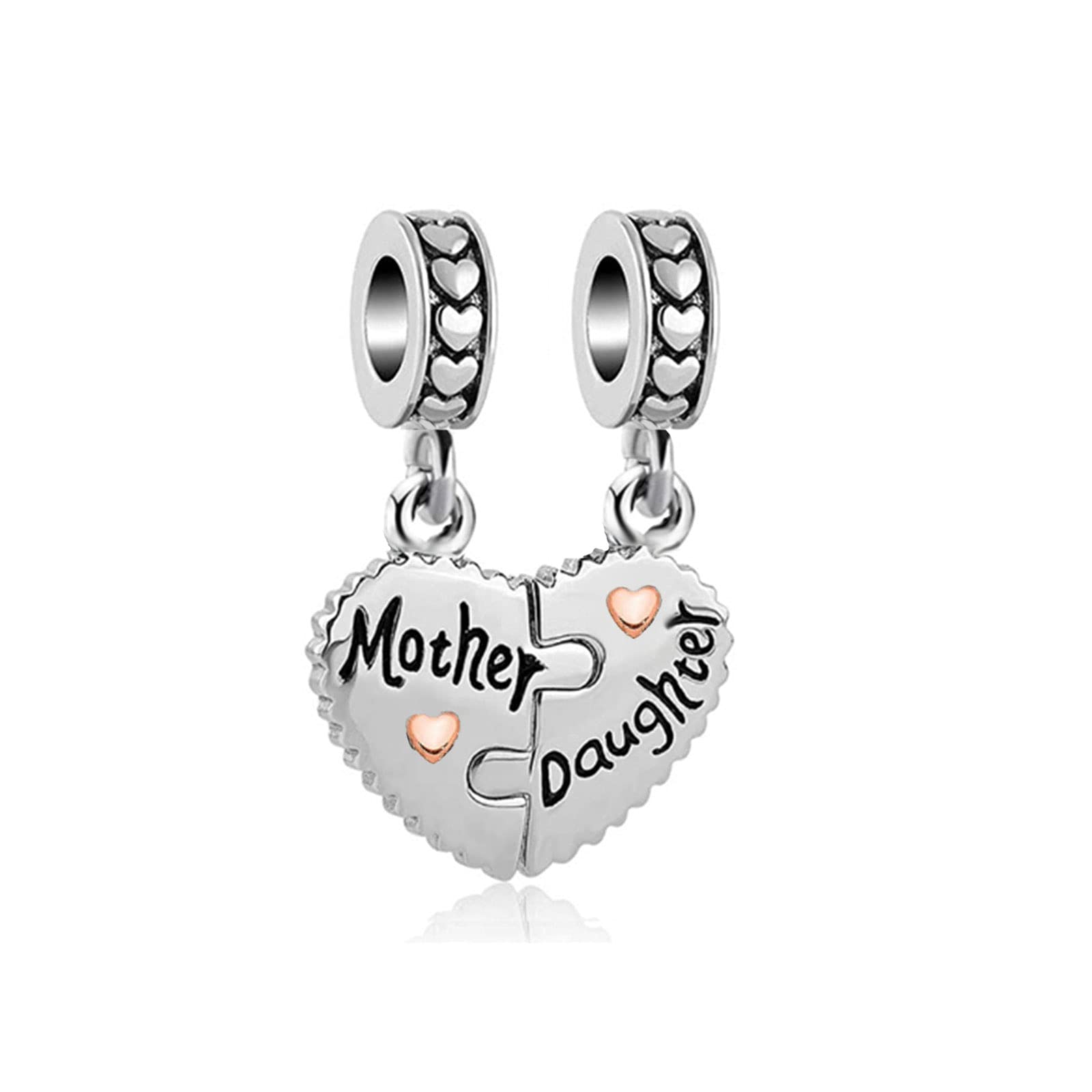 KunBead Jewelry Mother Daughter Matching Heart Love Bead Charms Compatible with Pandora Bracelets