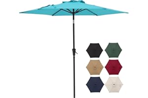 COBANA 7.5 ft Patio Umbrella Outdoor Table Market Umbrella with Push Button Tilt and Crank, 6 Ribs, Turquoise