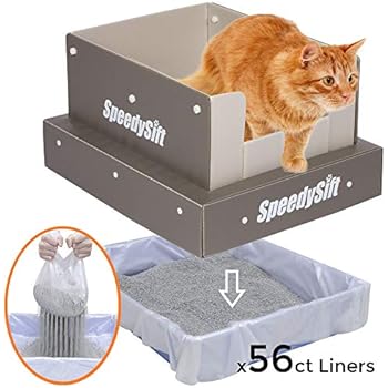 SpeedySift Cat Litter Box with Disposable Sifting Liners, Cats' Favorite Box-Like PP Plastic High Sides (5 Year Warranty), Large