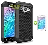Galaxy J1 Case, [Non-Slip] [Slim Perfect-Fit] [Drop Protection] [Shock-Absorption] [Impact Resistant] Hybrid Dual Layer Galaxy J1 Case, [Hard Plastic with TPU/ Soft Silicone] Protective Case Rubber Bumper Slim Cover Case for Samsung Galaxy J1 + Screen Protector (Black)