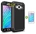 SaveUpMore Drop Protection Non-Slip Shockproof Impact Resistant Hybrid Dual Layer Hard Plastic with TPU Soft Silicone Bumper Case for Samsung Galaxy J1 Bundle with Screen Protector (Black)