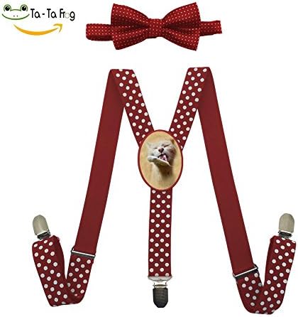Xiacai Cat Eat Food Suspender&Bow Tie Set Adjustable Clip-On Y-Suspender Boys