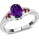 SHOP LC DELIVERING JOY Garnet Amethyst Rings for Women - 925 Sterling Silver Garnet Rings for Women - Gemstone Birthstone Jewelry Trendy Fashion - Red Purple Ring Birthday Gifts for Women