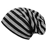 DJT Unisex Striped Slouchy Beanie Skull Hat Black