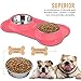 Pawaboo Pet Dog Cat Bowls, Premium Stainless Steel Pet Feeder with Food Grade Bone Shaped Rubber Base, 5.51 Inch Diameter Bowls for Pet Dog Cat Food or Water, Set of 2, Large Size, Pink