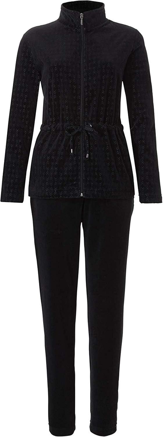 Quality Designer Ladies Black Two Piece Velour Lounge Suit