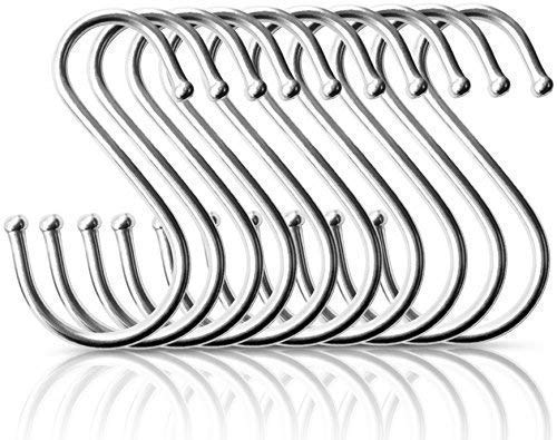 Pro Chef Kitchen Tools Round S Hooks - Kitchen Pot Racks Hook 10 Pack Set - Heavy Duty S Shaped Clothing Hangers - Fits Utensil Organizer Rack Hanger Bar - Outdoor Garage Home Storage Organization - Thumbnail 3
