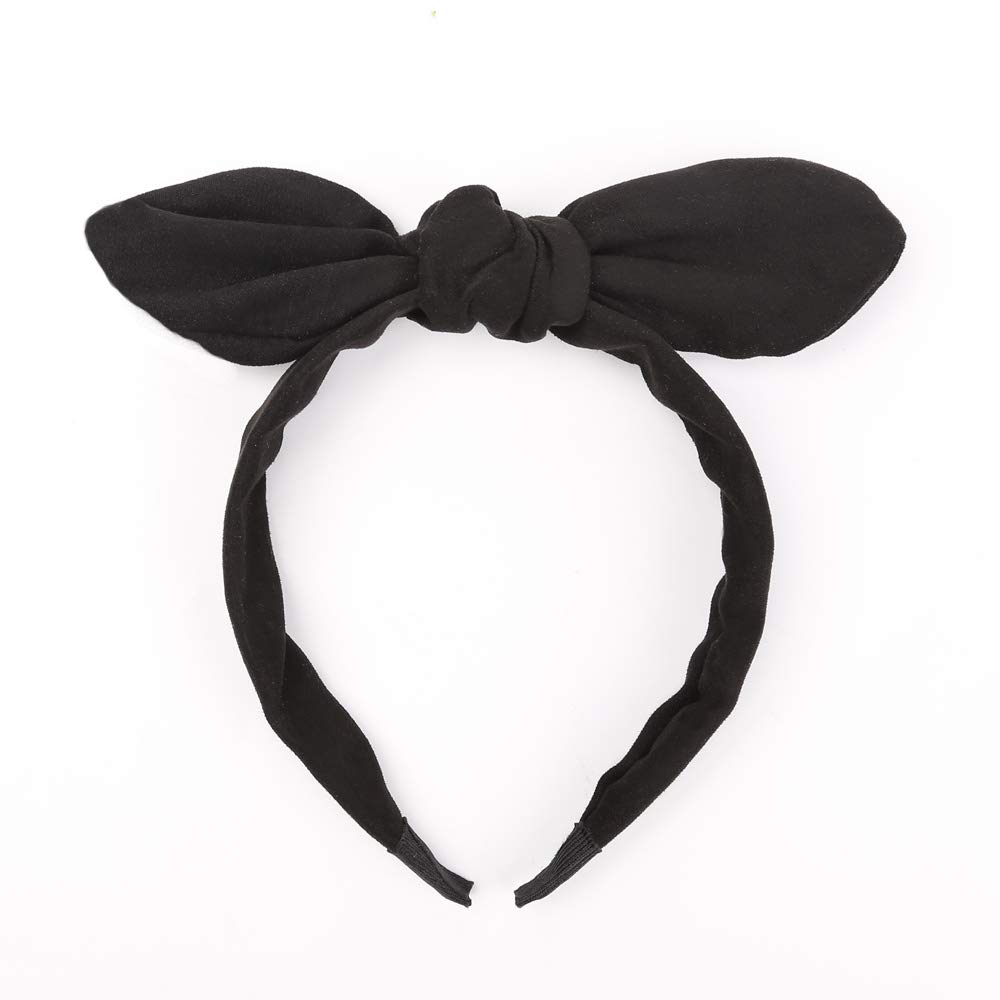 Huachi Bow Headbands for Girls Women Black Headwrap Cute Turban Hair Hoop Knotted with Bunny Ears Vintage Hair Accessories