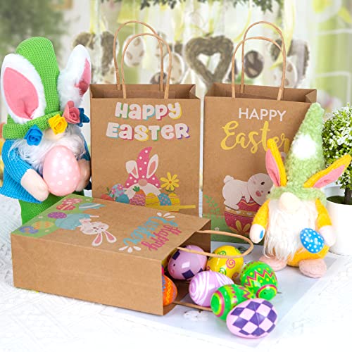 TOXOY Easter Gift Bags with Handles, 18PCS Easter Kraft Paper Bags Goodie Treat Bags for Kids Easter Party Favors Candies Cookies Toys