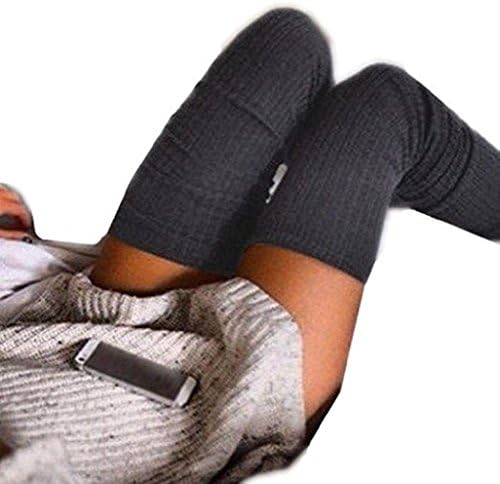 Top Cheer Womens Over Knee Knit Crochet Boot Socks Leggings Girls Winter High Thigh Leg Wamers (Deep Gray)