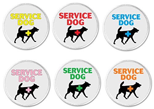 Set 6 Service Dog Colors 3" Sew On Patches Yellow Red Blue Green Orange Pink
