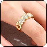Gold Heart Rings for Women, Hollow Cubic Zirconia Adjustable Love Promise Trendy Irregular Statement Non Tarnish Rings Jewelry Gifts for Women