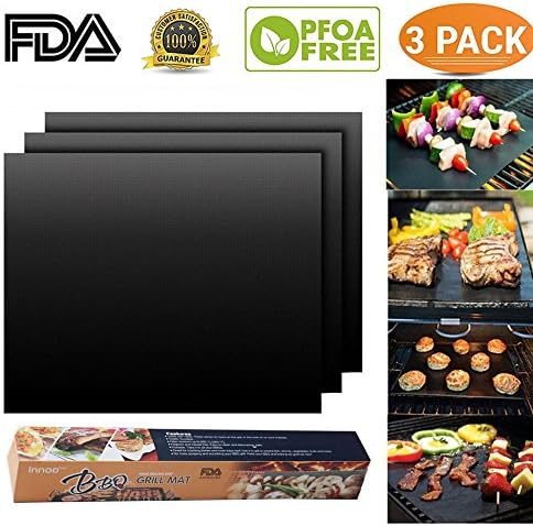 BBQ Grill Mat – Set of 3 Non Stick Grill Mats – Essential Grilling Accessories and BBQ Tools (3, Black)