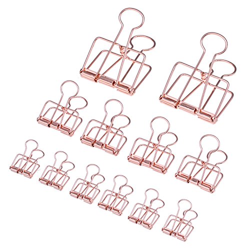 Pangda 12 Pieces Wire Binder Clips Organizers Hollow Photo Clips with a Storage Box, Rose Gold, 3 Sizes