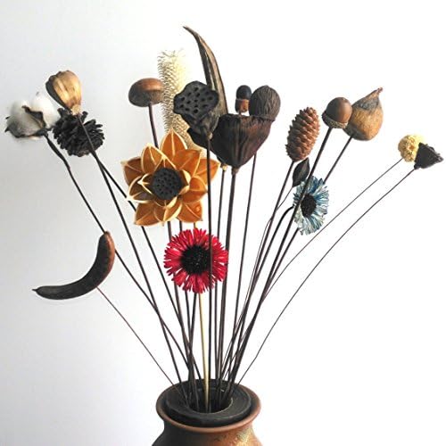 handmade Flower Mixed Floral Bouquet,Natuaral Nut Seed of Lotus Cotton Stem Pinecone acorn Bunch