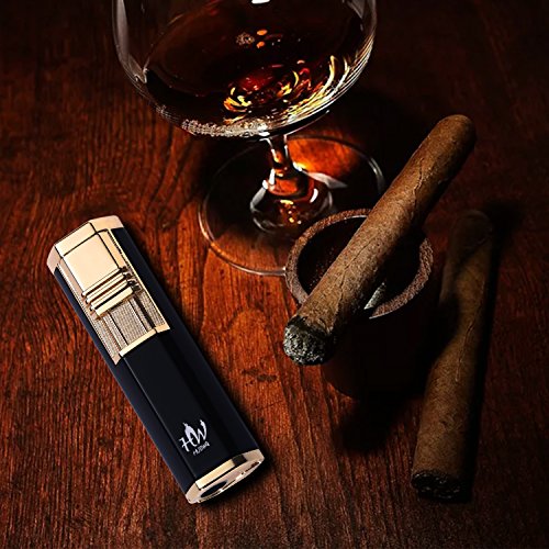 HUOWA Dual Jets Torch Lighter with a Cigar Punch Cutter, Elegant Butane Gas Refillable Cigarette Lighter for Men, Business Gift (Black) - Thumbnail 4
