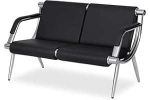 Kinfant Waiting Room Chair- Office Reception Furniture with Armrest and PU Leather Cushion, Office Guest Chair for Waiting Room Airport Hospital Bank Lobby, Black (2 Seats)