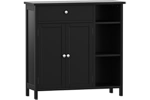 Irontar Freestanding Bathroom Cabinet with Doors, Bathroom Floor Cabinet with Drawer & Adjustable Shelf, Kitchen Cupboard, Storage Cabinet for Bathroom, Living Room, Entryway, Black CWG001H
