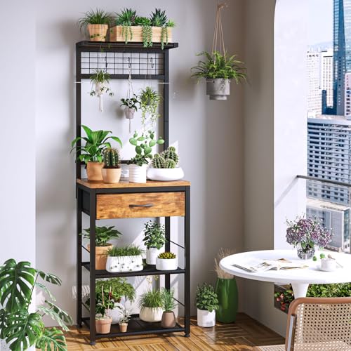 Simple Wisdom Alacenas para Cocina,Muebles para Cocina con 5 Ganchos,Estante para Cocina Microondas,Estante Organizador,Sala(Retro)