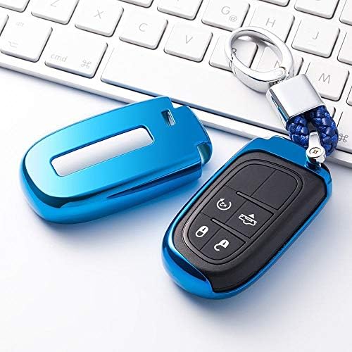 Replacement Smart Car Key Fob Cover Fit Dodge Cherokee Renegade Compass for jeep Key Fob Case Entry Keyless Remote Control Key FUBULECY (Color : Blue-2)