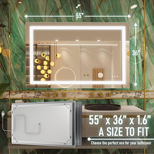 KRISTALLUM Bathroom Mirror with Lights 55x36 Mirror w/ Wireless Switch
