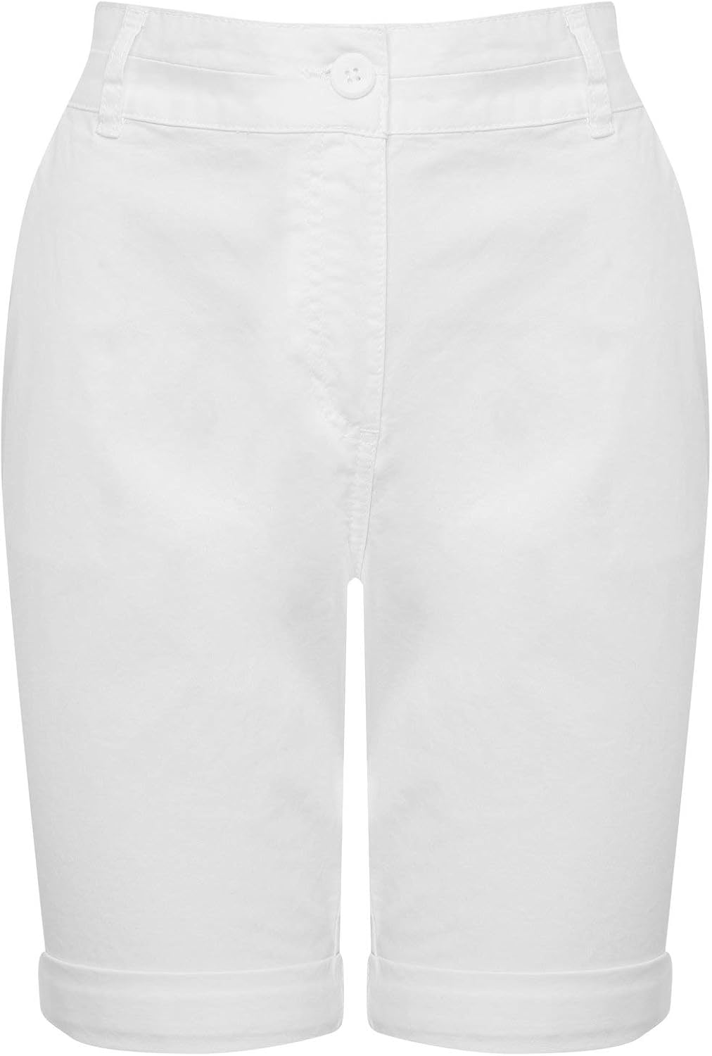 M&Co Ladies White Chino Shorts in Stretch Cotton Plain with Turn Ups