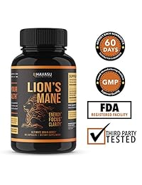 Cápsulas de seta de Lion's Mane, potenciador de energía, suplemento de seta de cerebro - 60...