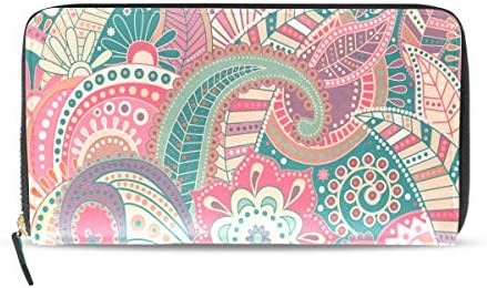 CCBHGY Women's Red Paisley Clutch Leather Long Wallet Purse